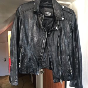 Black Embroidered Genuine Leather Jacket